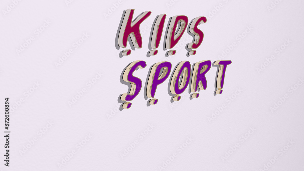 KIDS SPORT text on the wall, 3D illustration for children and background KIDS SPORT text on the wall, 3D illustration for children and background
