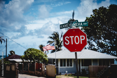 Photography stop sign on the road