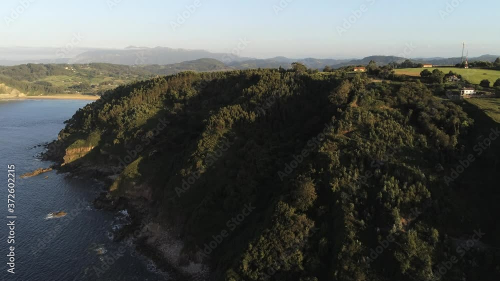 Landscape in Tazones, beautiful coastal village in Asturias,Spain. Aerial Drone Footage Landscape in Tazones, beautiful coastal village in Asturias,Spain. Aerial Drone Footage
