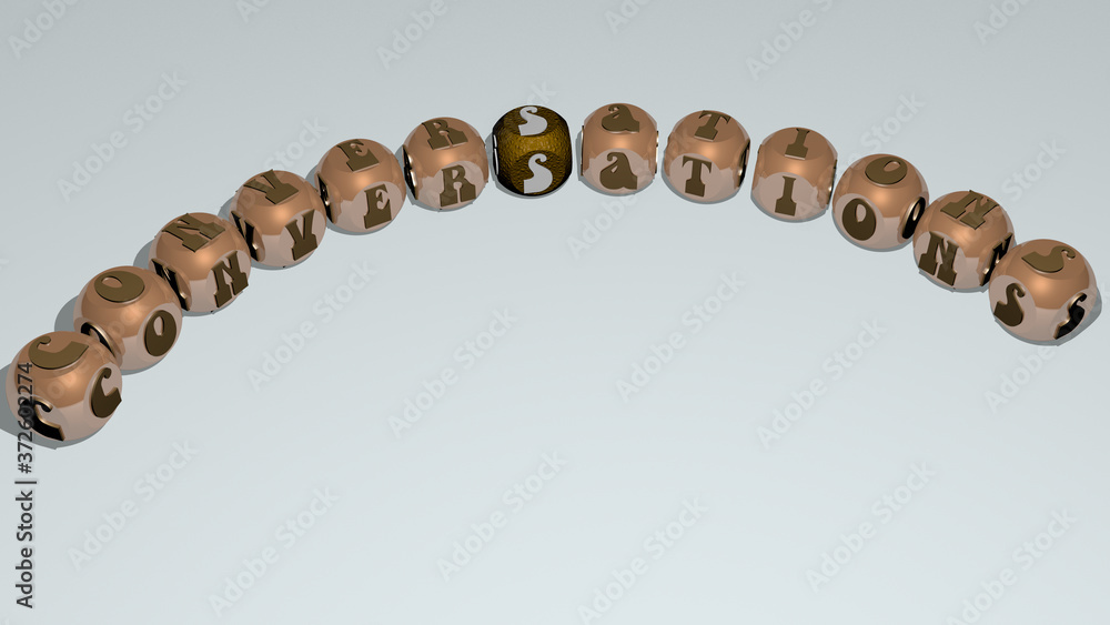 conversations text of dice letters with curvature, 3D illustration for business and communication conversations text of dice letters with curvature, 3D illustration for business and communication
