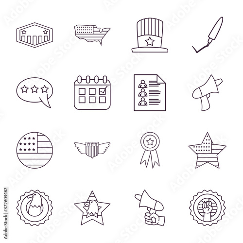 Usa elections line style icons collection vector design