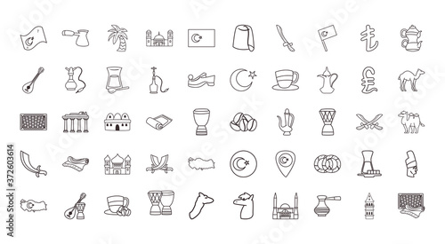 Turkish line style 50 icon set vector design