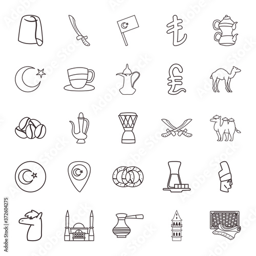 Turkish line style group of icons vector design
