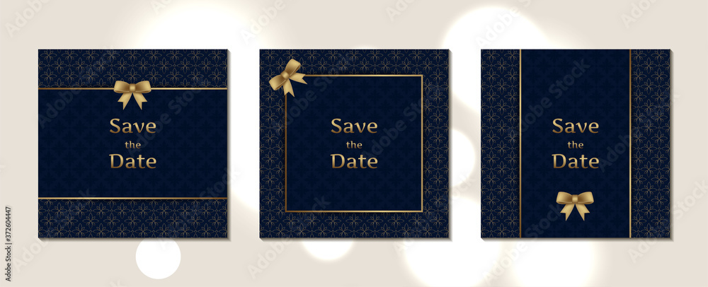 Naklejka premium Luxury wedding invitation cards square size with pattern and gold frame