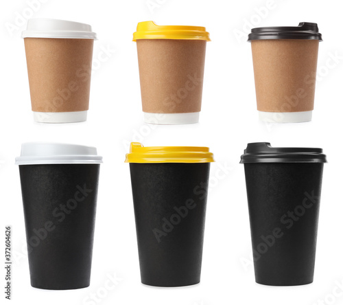 Wallpaper Mural Set of paper coffee cups on white background Torontodigital.ca