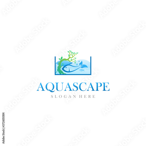 Aquascape aquarium paludarium logo design vector illustration
