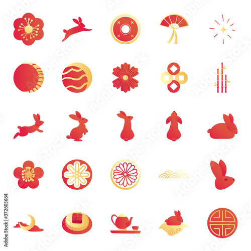 Mid autumn harvest moon festival gradient style icons group vector design