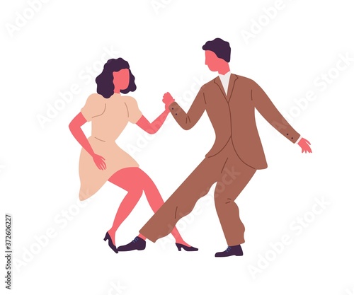 Professional dancers pair demonstrate Lindy hop or Swing at school or lesson ...