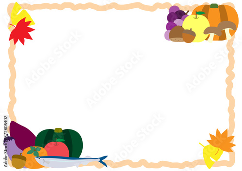 秋　味覚　野菜　果物　フレーム　autumn  vegetables fruit frame　