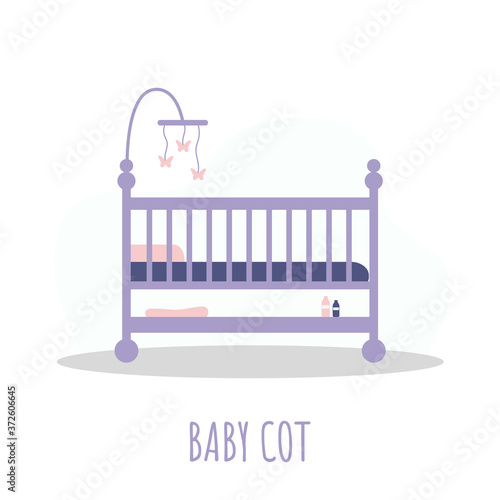 Cot icon. Simple element from baby things icons collection. Creative baby cradle for ui, ux, apps, software and infographics. Vector illustration in flat style.