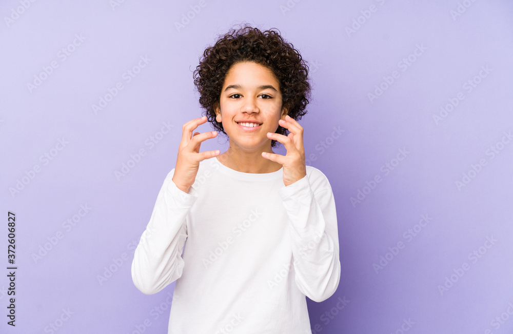 African american little boy isolated upset screaming with tense hands. African american little boy isolated upset screaming with tense hands.