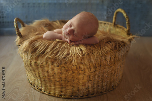 Portrait of newborn baby. Face of small child