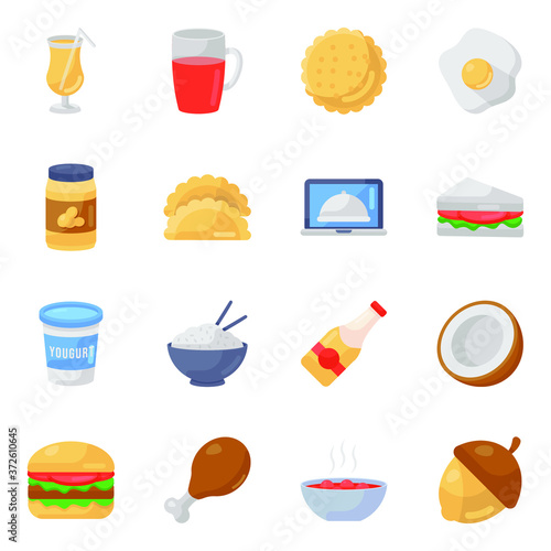  Food Icons in Modern Flat Style Set 