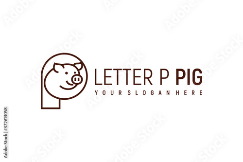 letter P pig logo design vector