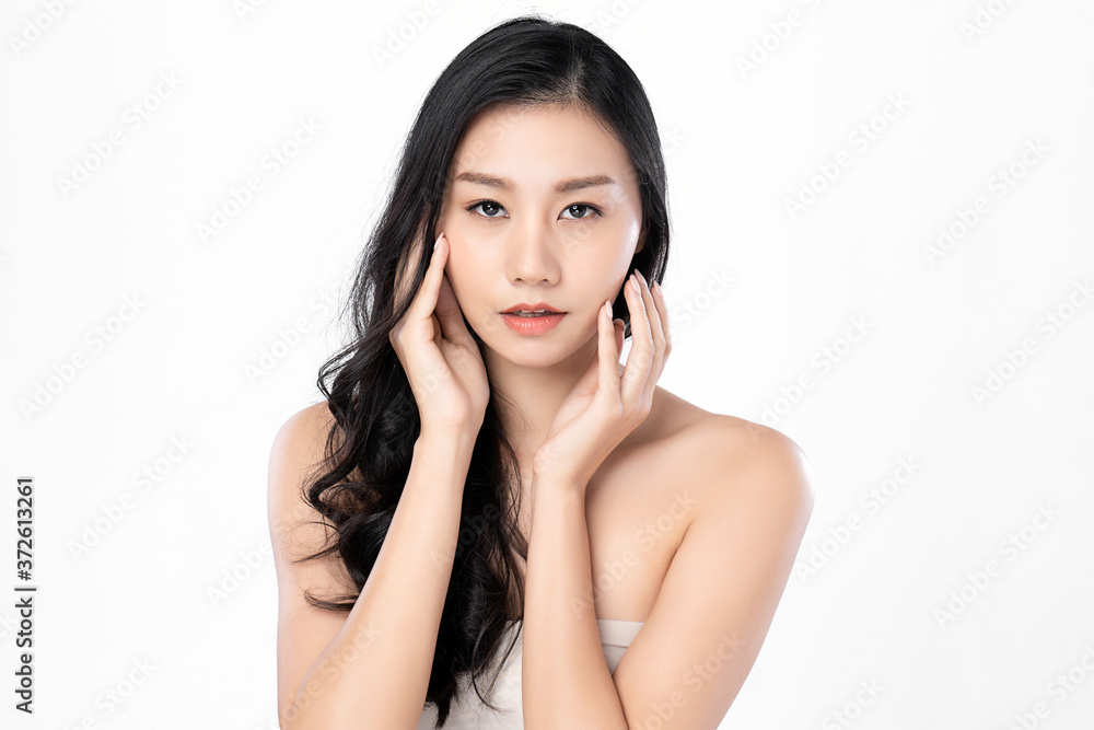 Beautiful Young asian Woman with Clean Fresh Skin, on white background, Face care, Facial treatment, Cosmetology, beauty and spa, Asian women portrait Beautiful Young asian Woman with Clean Fresh Skin, on white background, Face care, Facial treatment, Cosmetology, beauty and spa, Asian women portrait