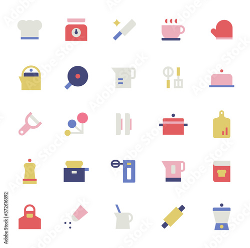 Various kitchen tools simple icon set.