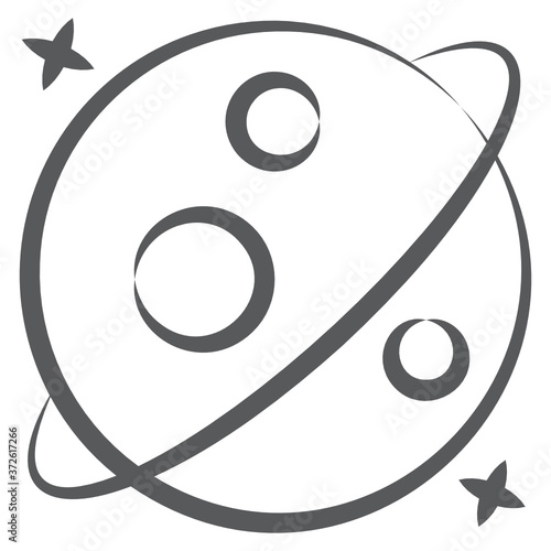Doodle line icon of planetary system, planets revolving around sun
