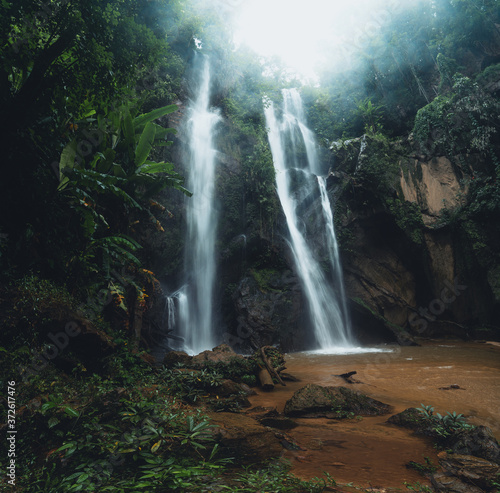 Waterfall in the forest ,Waterfall in nature travel mok fah waterfall