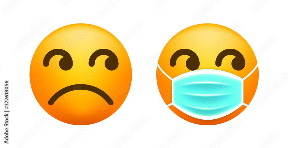 Realistic Cute Emoticon with Face Mask on White Background . Isolated Vector Illustration Realistic Cute Emoticon with Face Mask on White Background . Isolated Vector Illustration