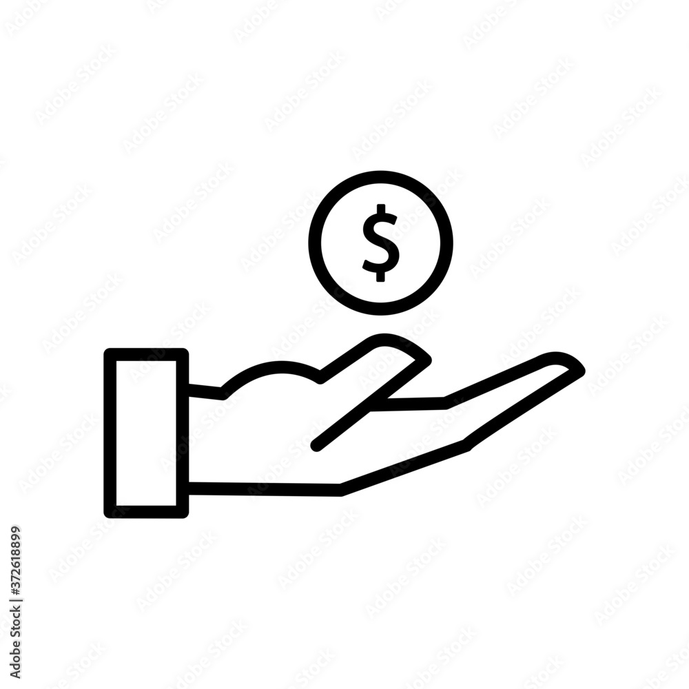 Coins at hand icon