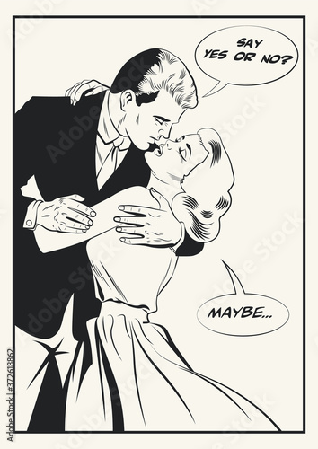 Couple in Love Comic Book Art Style Drawing Illustration 