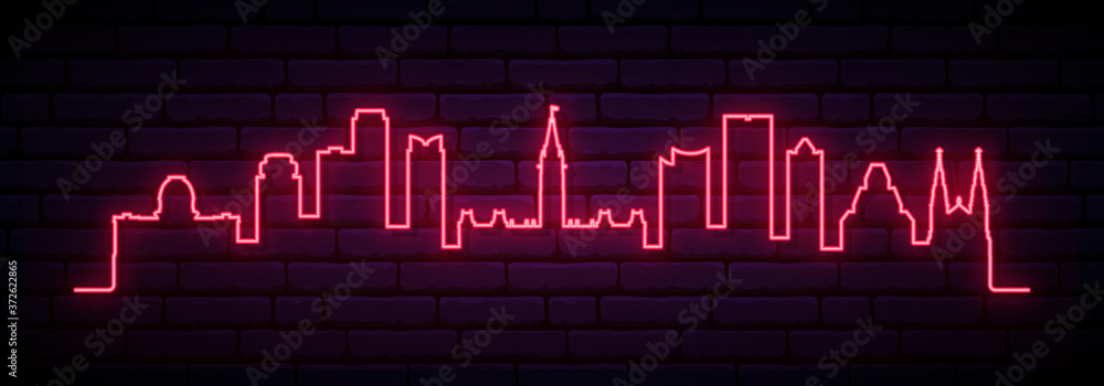 Fototapeta premium Red neon skyline of Ottawa. Bright Ottawa City long banner. Vector illustration.