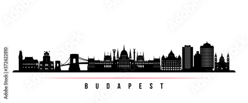 Budapest skyline horizontal banner. Black and white silhouette of Budapest City, Hungary. Vector template for your design.