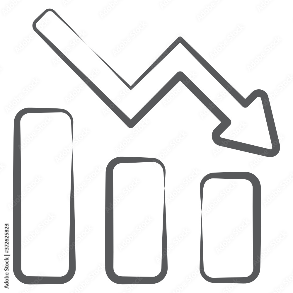 Business loss displaying by down arrow over barchart, doodle line icon of decrease chart
Business loss displaying by down arrow over barchart, doodle line icon of decrease chart