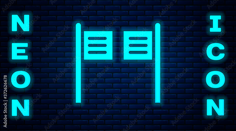 Glowing neon Old western swinging saloon door icon isolated on brick wall background. Vector Illustration. Glowing neon Old western swinging saloon door icon isolated on brick wall background. Vector Illustration.