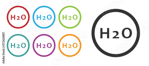 Black Chemical formula for water drops H2O shaped icon isolated on white background. Set icons colorful. Vector Illustration.
