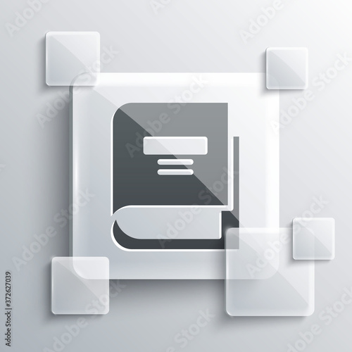 Grey Book icon isolated on grey background. Square glass panels. Vector Illustration.