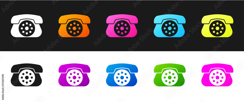 Set Telephone icon isolated on black and white background. Landline phone. Vector Illustration. Set Telephone icon isolated on black and white background. Landline phone. Vector Illustration.