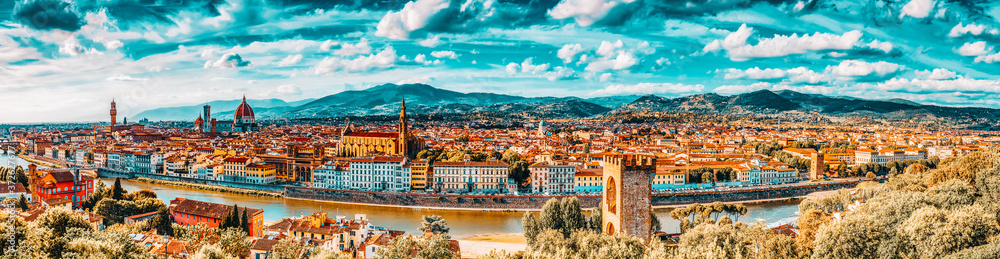Beautiful landscape above, panorama on historical view of the Florence from  Piazzale Michelangelo point .Italy.