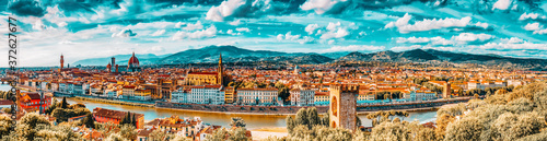 Beautiful landscape above  panorama on historical view of the Florence from  Piazzale Michelangelo point .Italy.