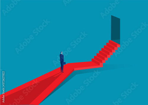 businessman walk up the stairs to the  door of success.concept vector