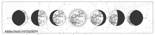 Modern magic witchcraft card with moon phases. Pagan moon symbol. Vector illustration