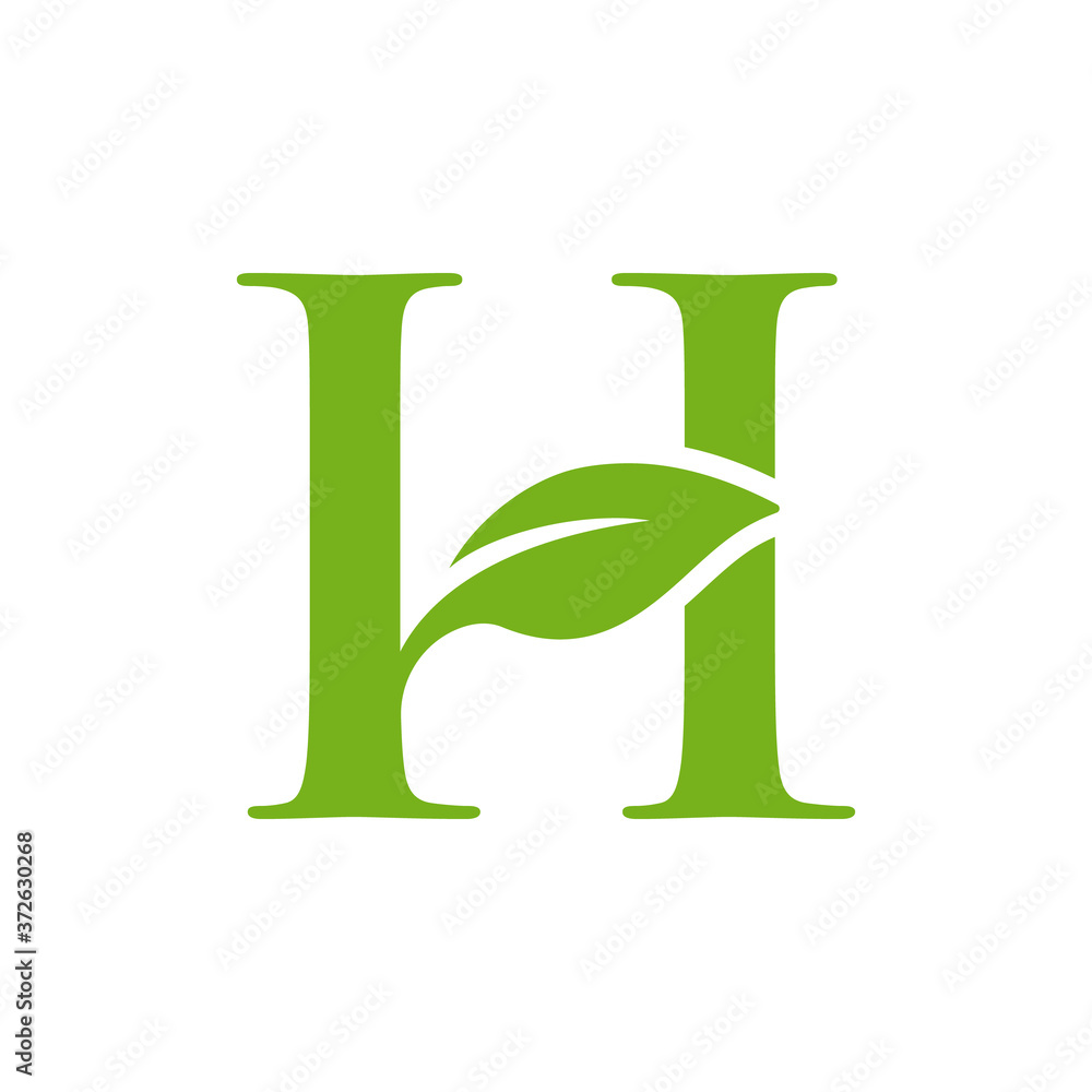Letter H initial with green leaf logo vector design template Letter H initial with green leaf logo vector design template