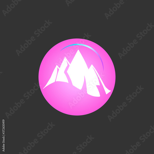 Vector template mountains gradient green neon design on gray background