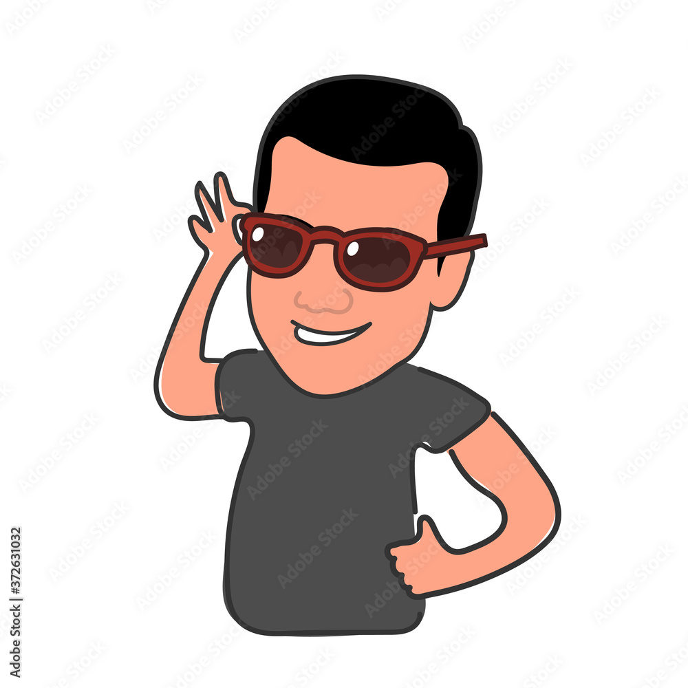 Stylish guy with glasses. Man in sunglasses. Isolated on white background. Vector.
