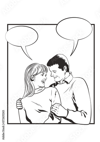 Laughing Lovers Comic Book Art Style Hand Drawn Illustration 