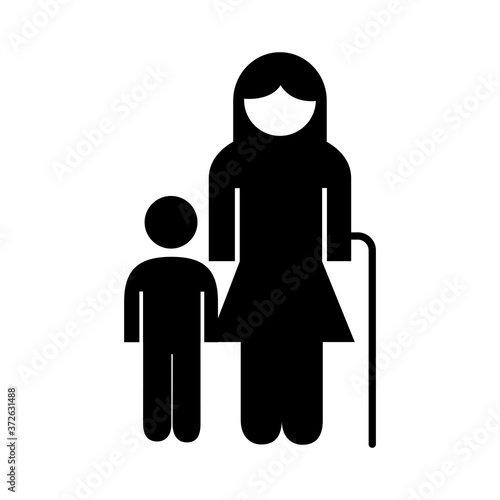 family grandmother figure with grandson silhouette style icon