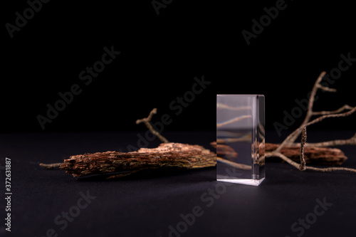 Abstract background with bark tree  podiums for products presentation or exhibitions.  Concept for natural eco organic bio cosmetic beauty product  with copy space