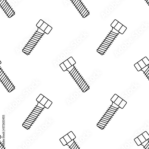 Seamless pattern with doodle screws. Texture with bolts. Vector illustration on white background
