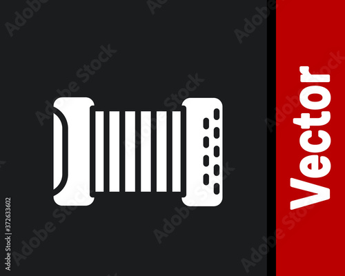 White Musical instrument accordion icon isolated on black background. Classical bayan, harmonic. Vector.