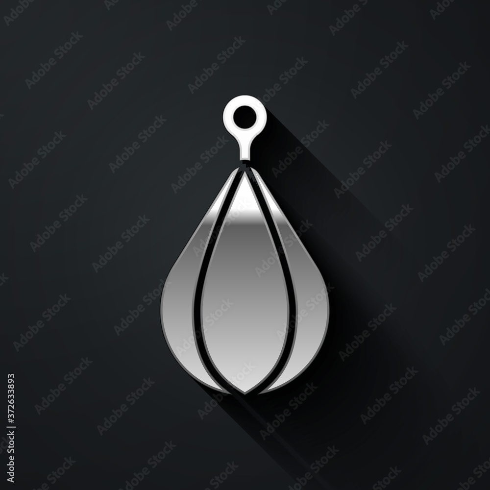 Silver Punching bag icon isolated on black background. Long shadow style. Vector.