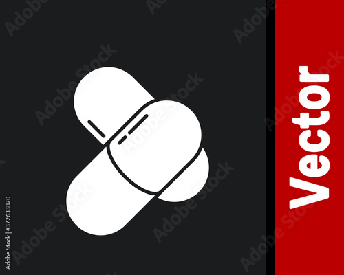 White Sports nutrition bodybuilding proteine power drink and food icon isolated on black background. Vector.