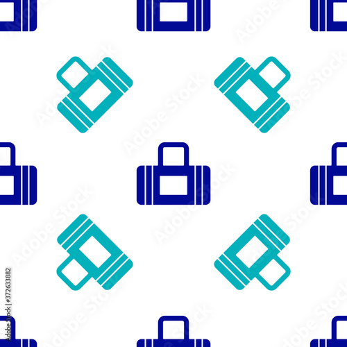 Blue Sport bag icon isolated seamless pattern on white background. Vector.