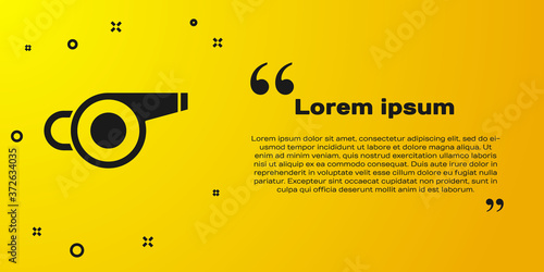 Black Whistle icon isolated on yellow background. Referee symbol. Fitness and sport sign. Vector.