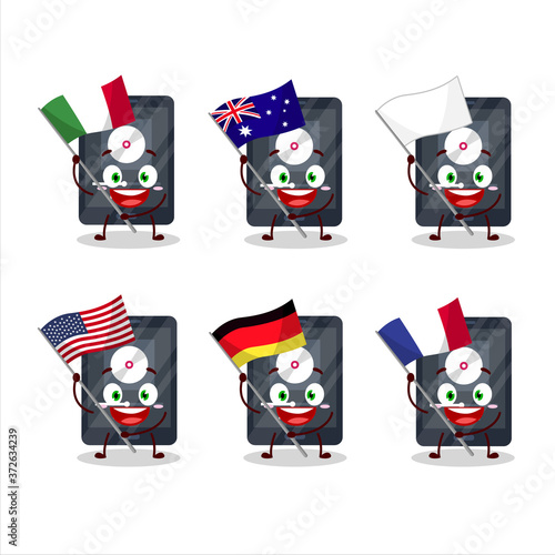 Ipod music cartoon character bring the flags of various countries