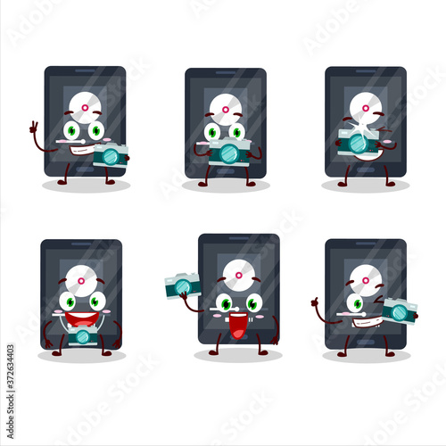 Photographer profession emoticon with ipod music cartoon character